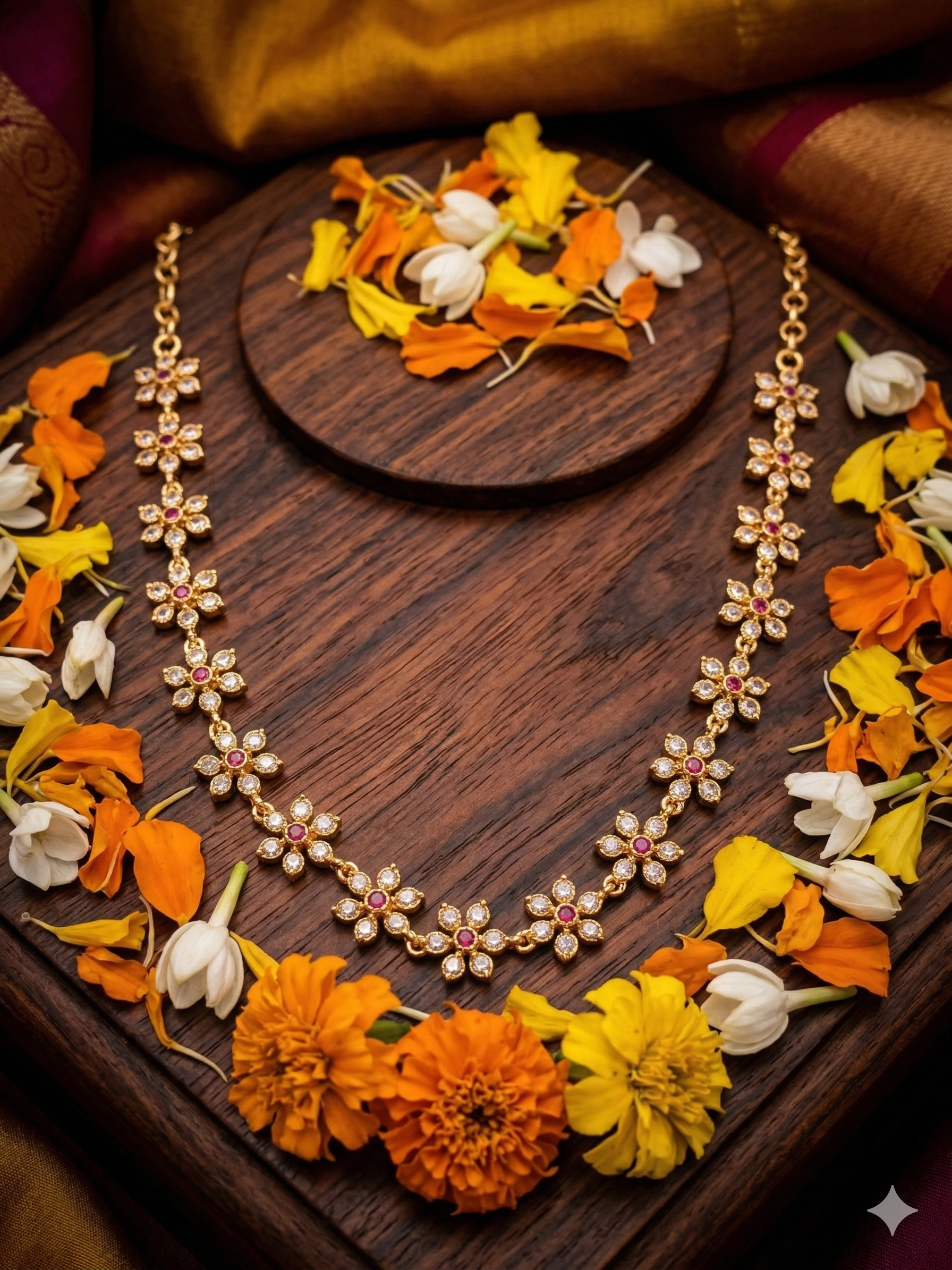 Vintage style panchaloham - Ruby floral necklace