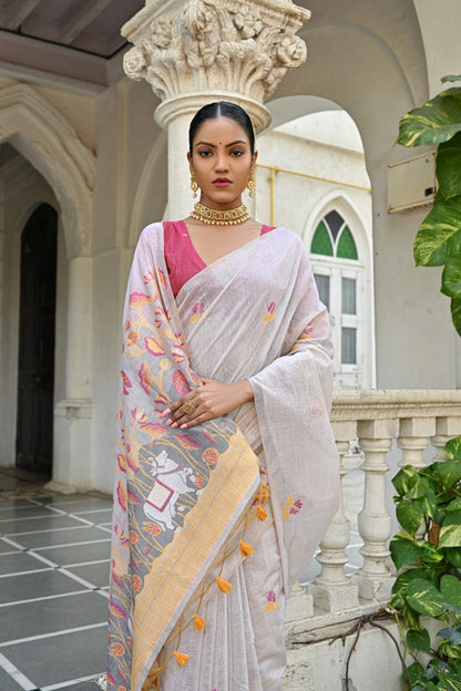 Semi Muga Silk Saree - Gold Pichwai