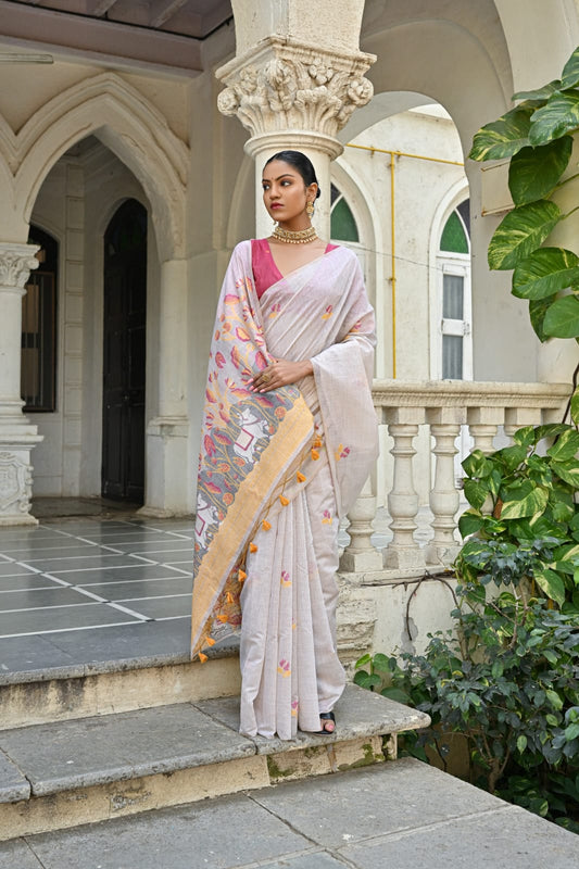 Semi Muga Silk Saree - Gold Pichwai