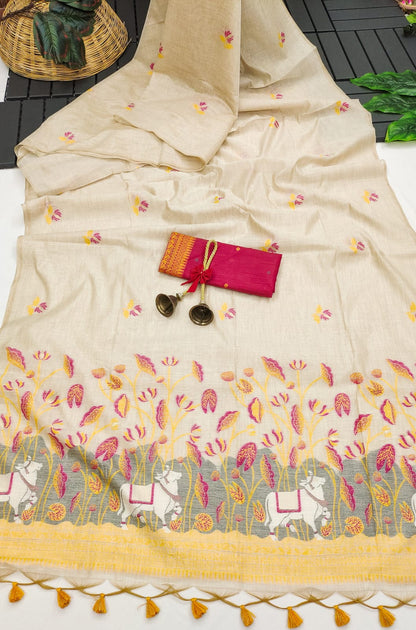 Semi Muga Silk Saree - Gold Pichwai