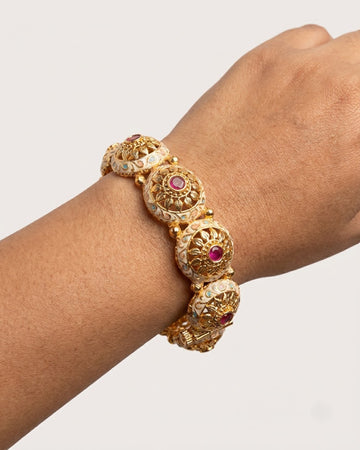 Gold-Plated Meenakari Kada with Stones – Artificial Antique Bangle