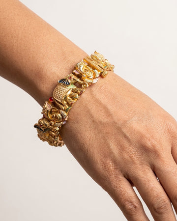 Gold-Toned Elephant Motif Kada with Meenakari Work – Artificial Antique Bangle