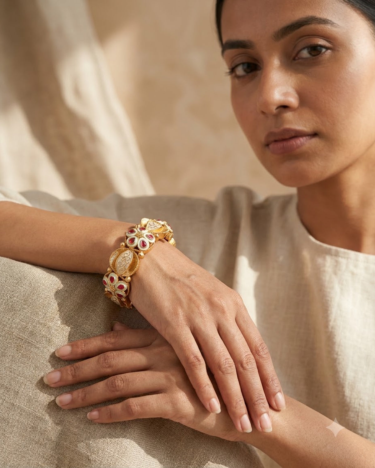 Gold-Toned Meenakari Floral Kada – Artificial Antique Bangle