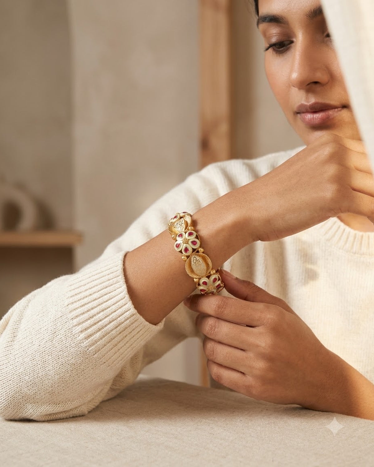 Gold-Toned Meenakari Floral Kada – Artificial Antique Bangle