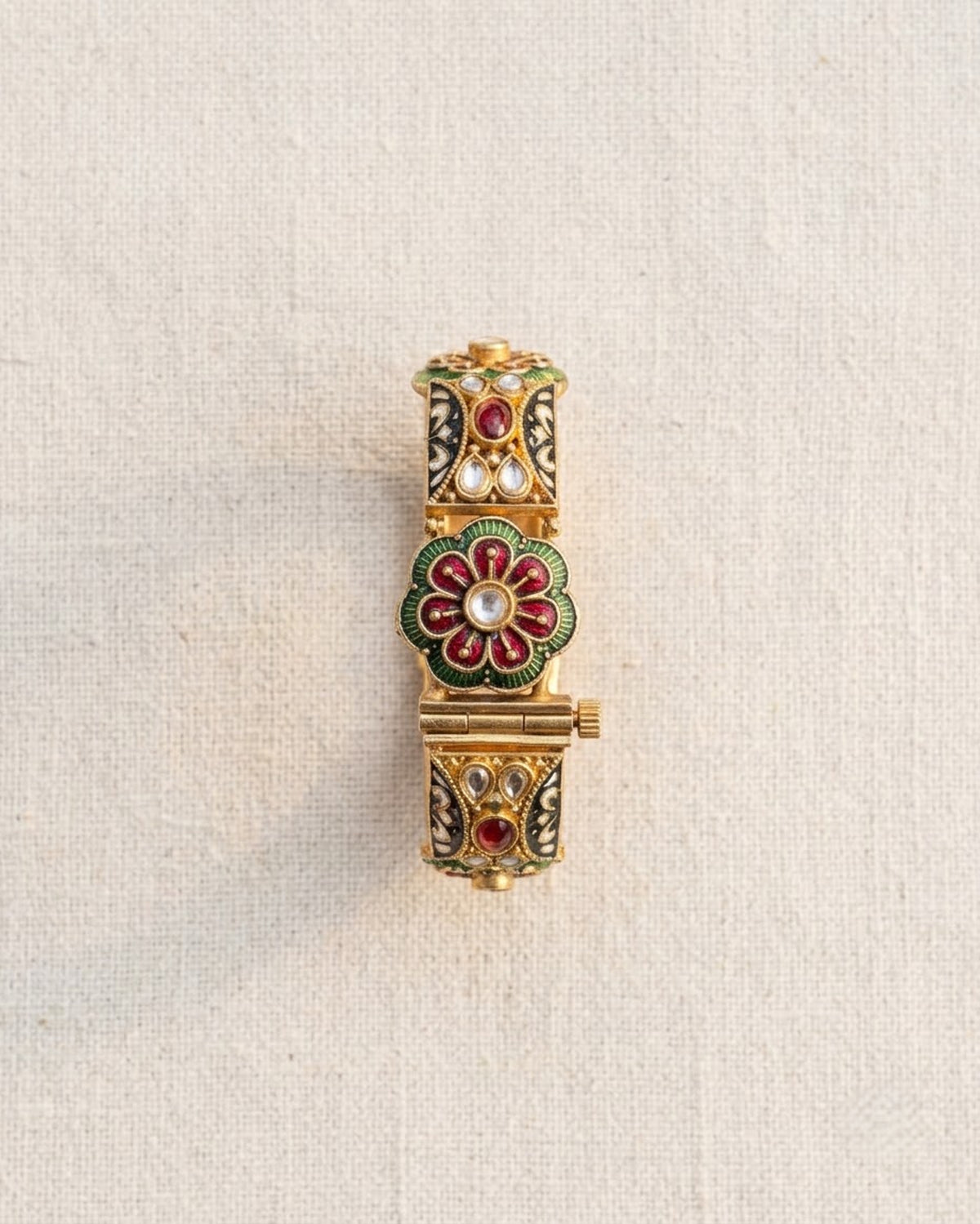 Gold-Toned Meenakari Floral Kada with Kundan Work – Artificial Antique Bangle
