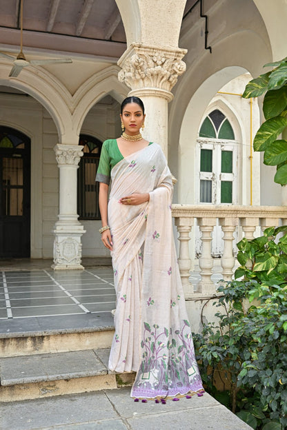 Semi Muga Silk Saree - Green Pichwai