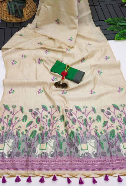 Semi Muga Silk Saree - Green Pichwai