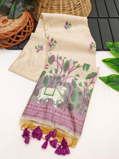 Semi Muga Silk Saree - Green Pichwai