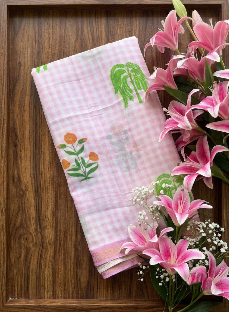 Gulabi Chirala Floral Printed Soft Cotton Saree