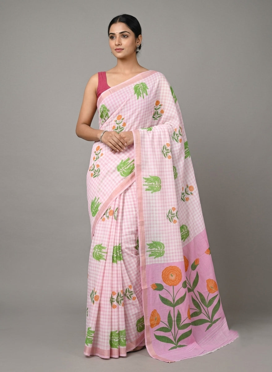 Gulabi Chirala Floral Printed Soft Cotton Saree