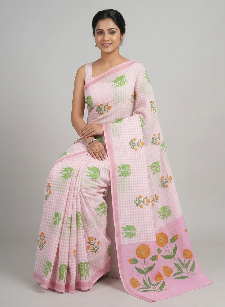 Gulabi Chirala Floral Printed Soft Cotton Saree