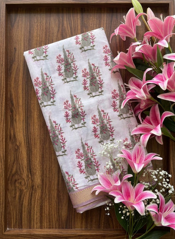 Gulmohar Chirala Botanical Printed Soft Cotton Saree