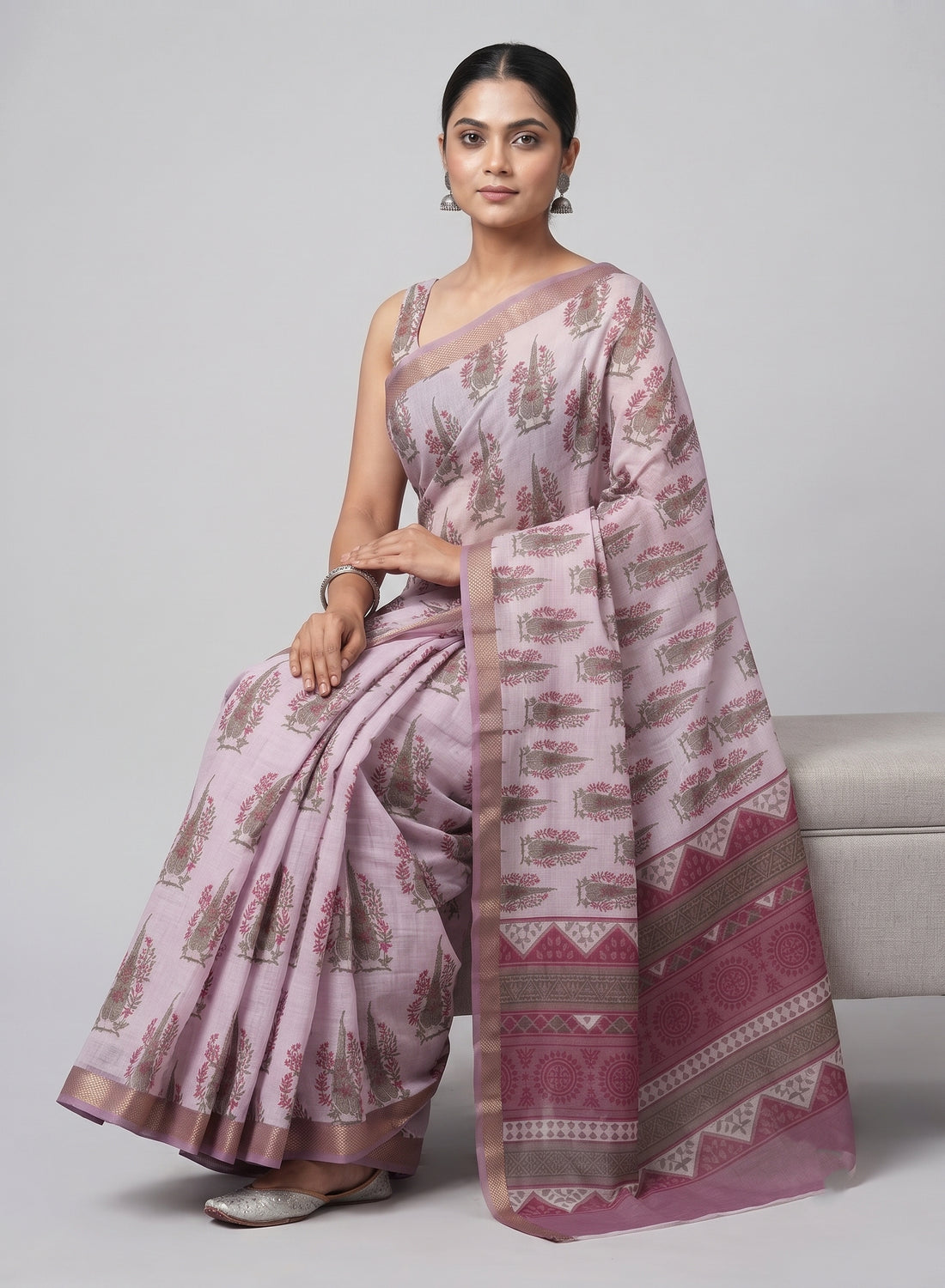 Gulmohar Chirala Botanical Printed Soft Cotton Saree