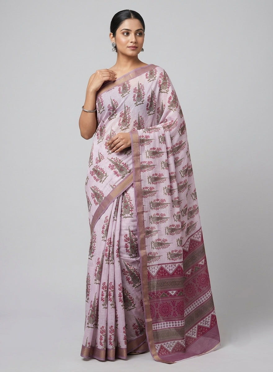 Gulmohar Chirala Botanical Printed Soft Cotton Saree