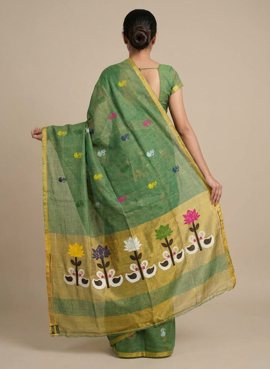 Hamsavali Green Tissue Jamdani Saree