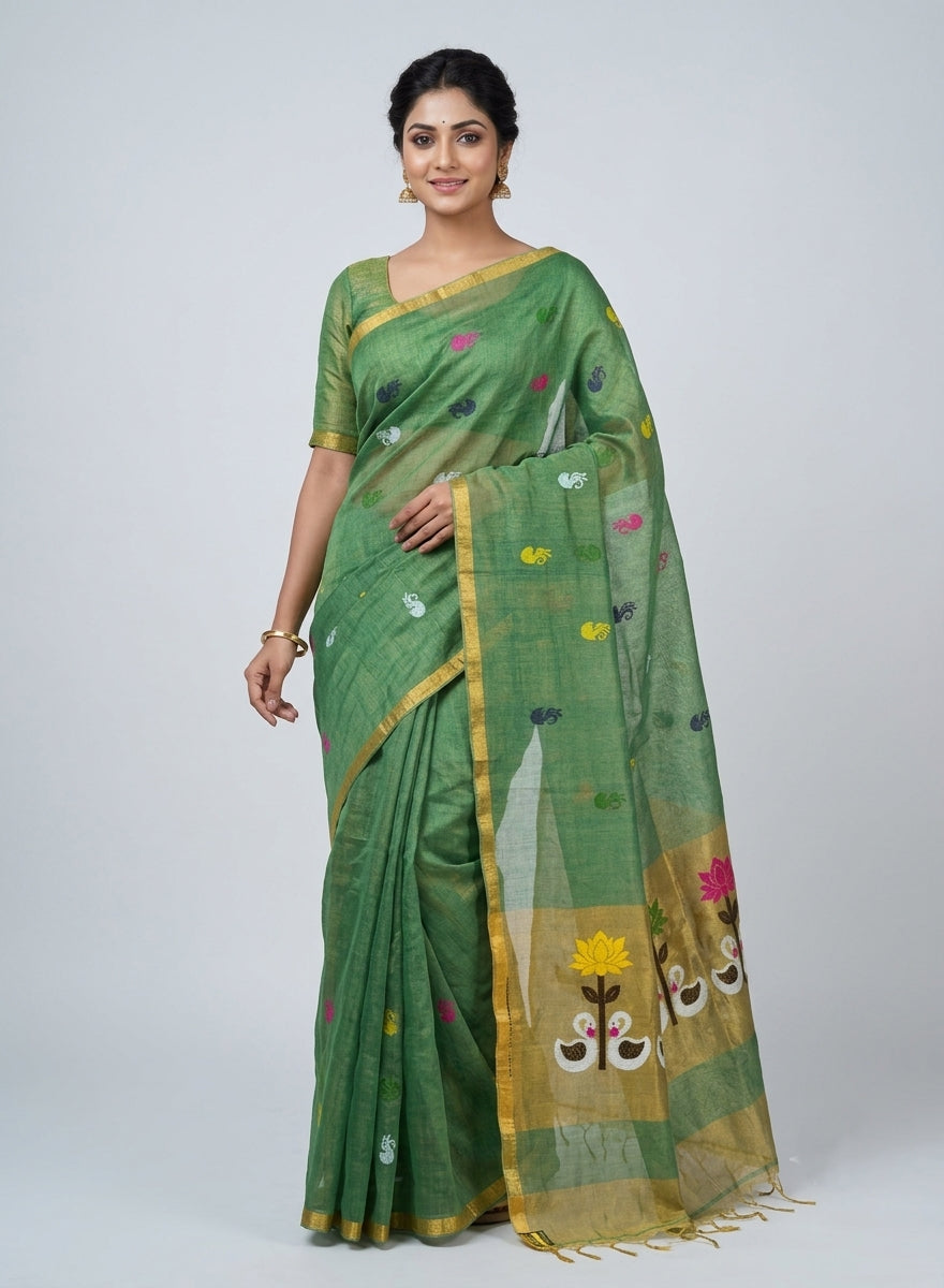 Hamsavali Green Tissue Jamdani Saree