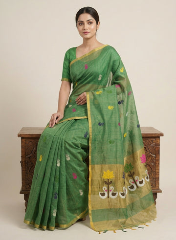 Hamsavali Green Tissue Jamdani Saree
