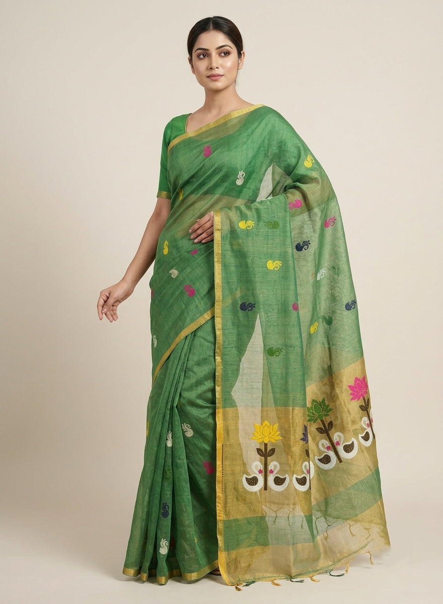 Hamsavali Green Tissue Jamdani Saree