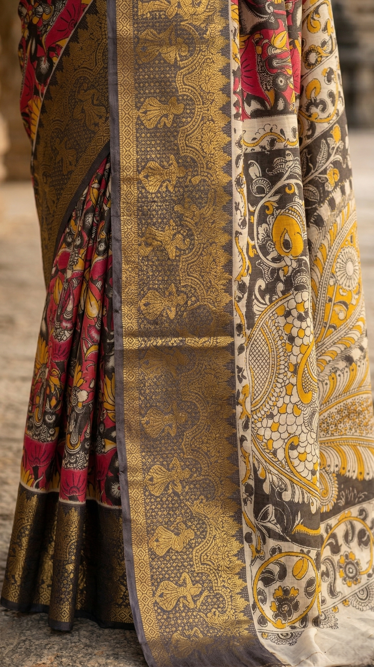 Kalamkari Mangalagiri silk Kanchi border saree- harikatha