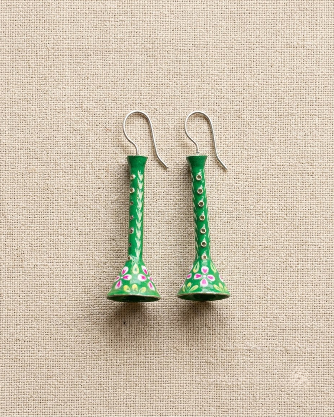 Hariyal Hand-Painted Cone Drop Earrings