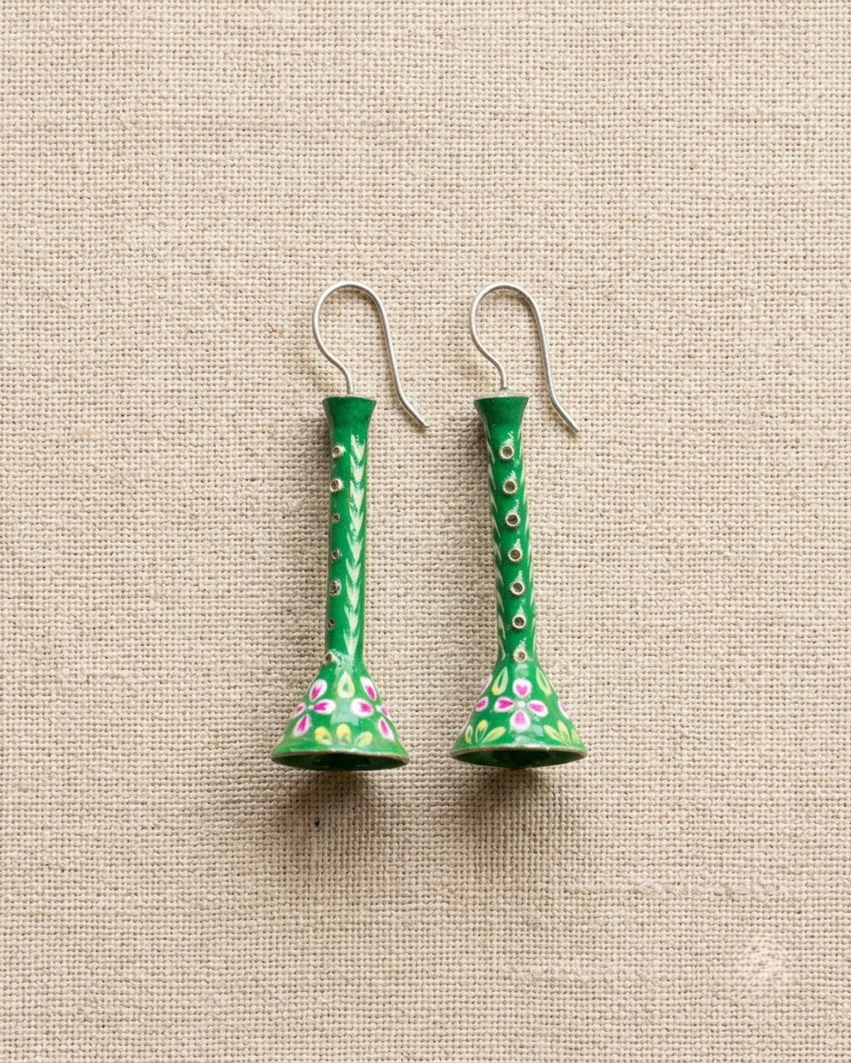 Hariyal Hand-Painted Cone Drop Earrings