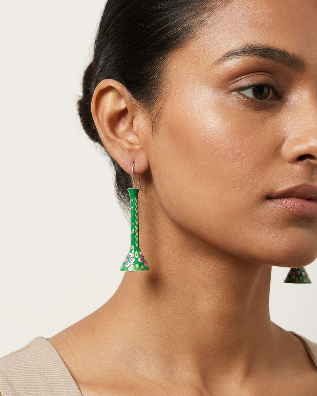 Hariyal Hand-Painted Cone Drop Earrings