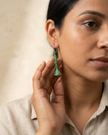 Hariyal Hand-Painted Cone Drop Earrings
