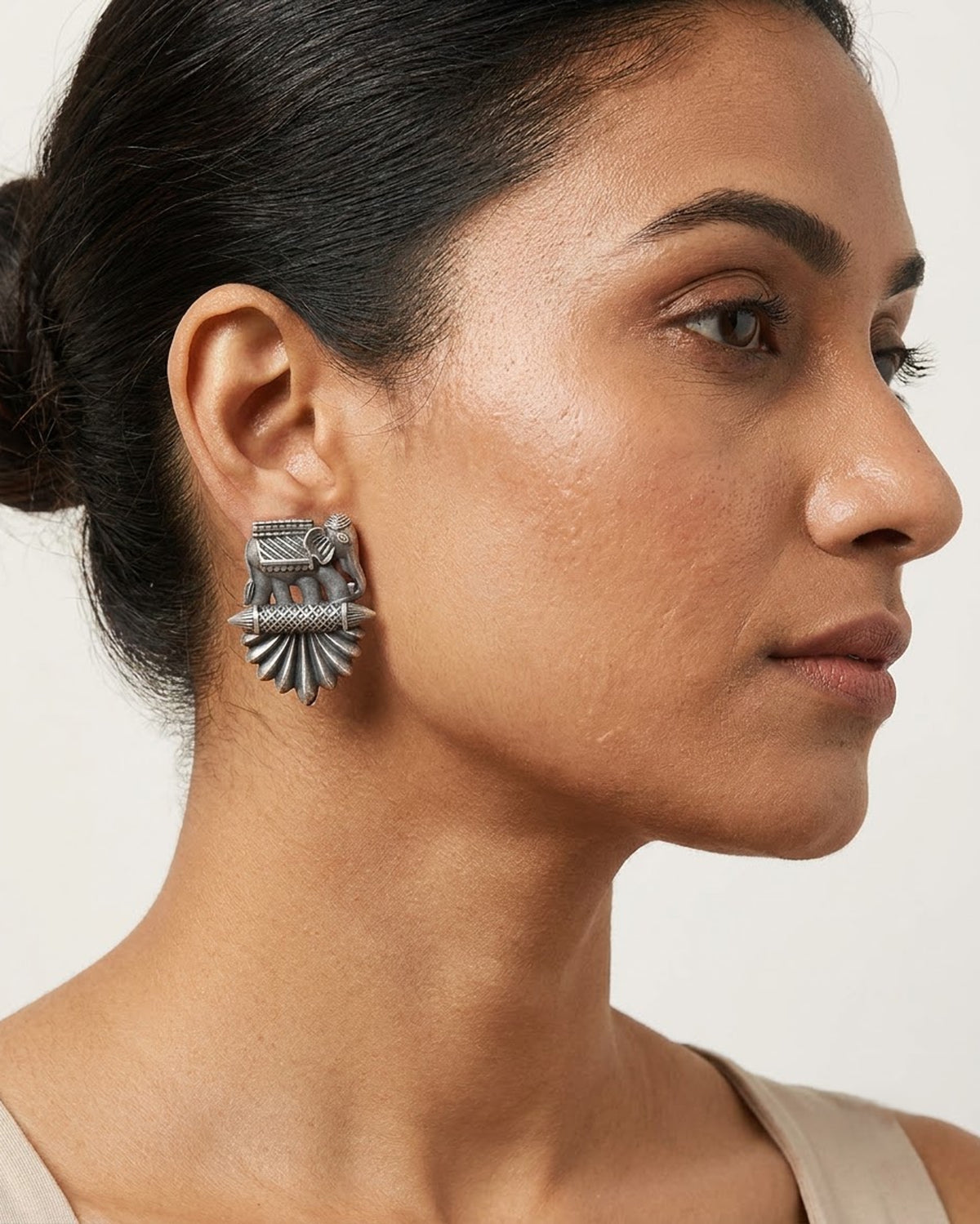 Hathi Palki Oxidized Silver Stud Earrings