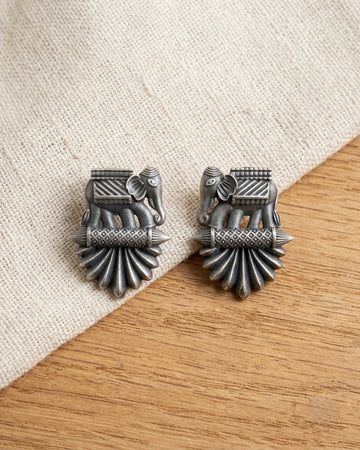 Hathi Palki Oxidized Silver Stud Earrings