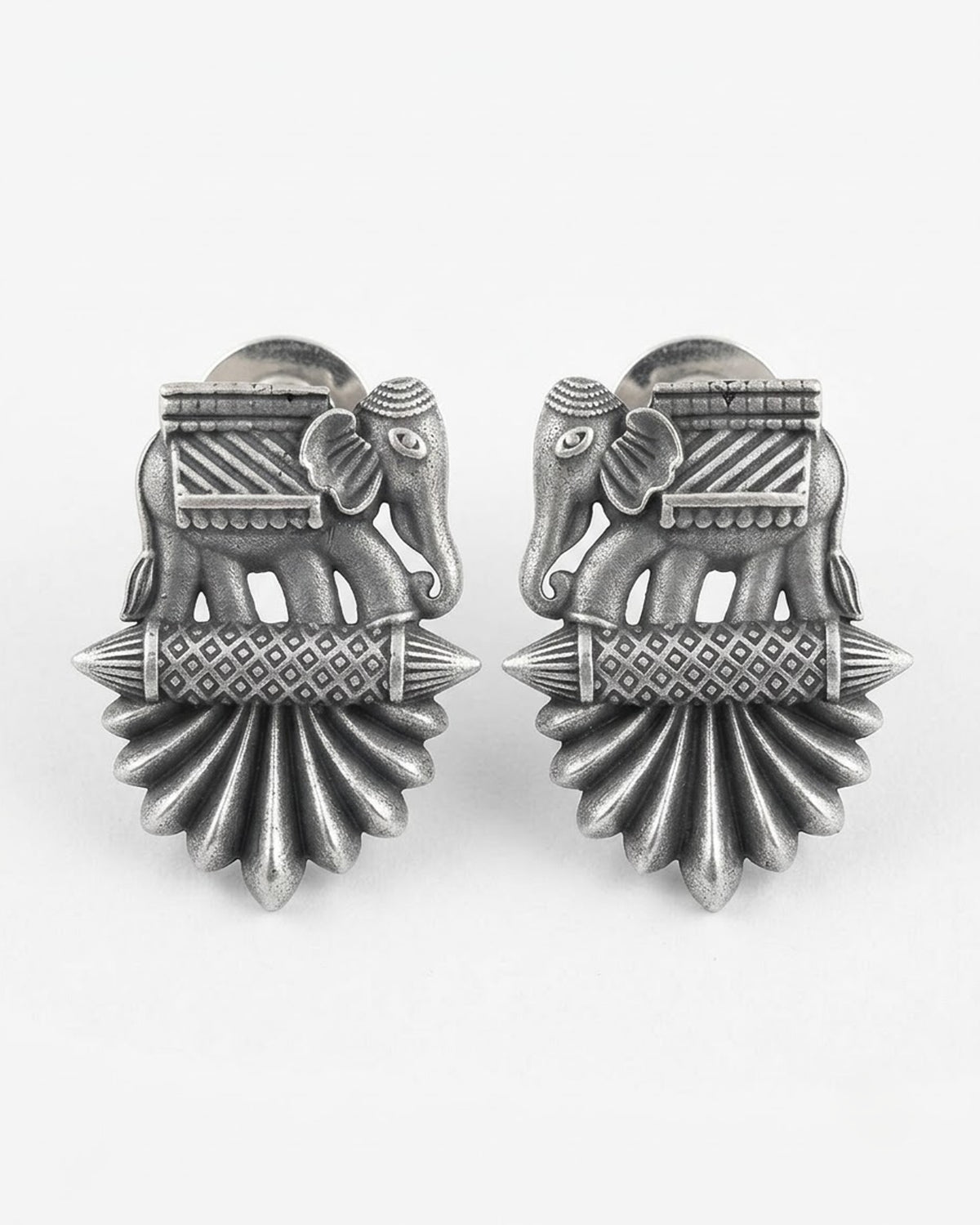 Hathi Palki Oxidized Silver Stud Earrings