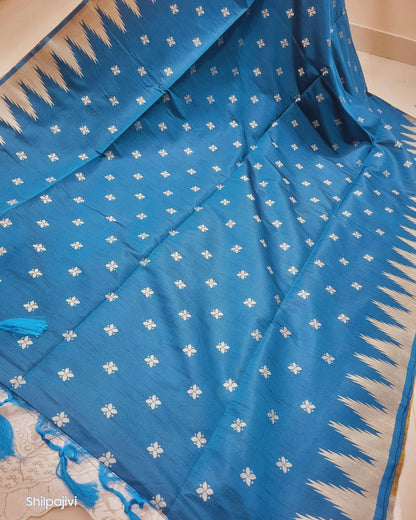 Heavy Slub Kadhi Silk Pichwai Pallu saree - Blue