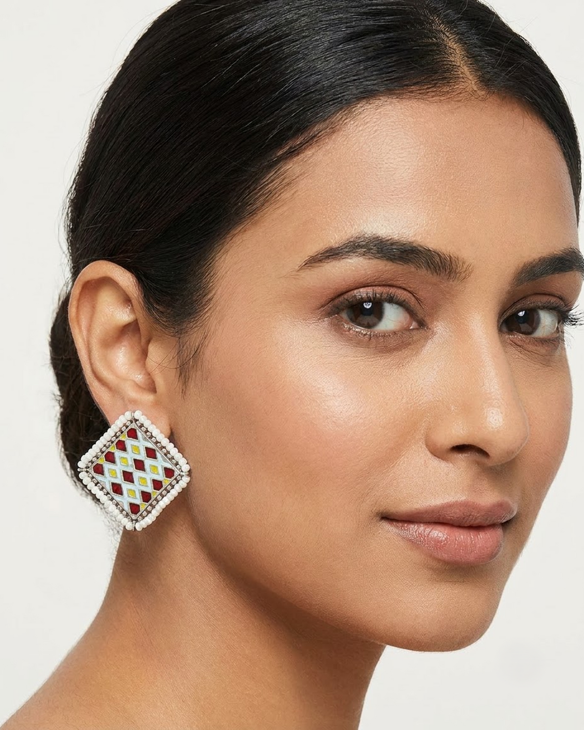 Kaidra Meenakari Diamond Pearl Studs - Big