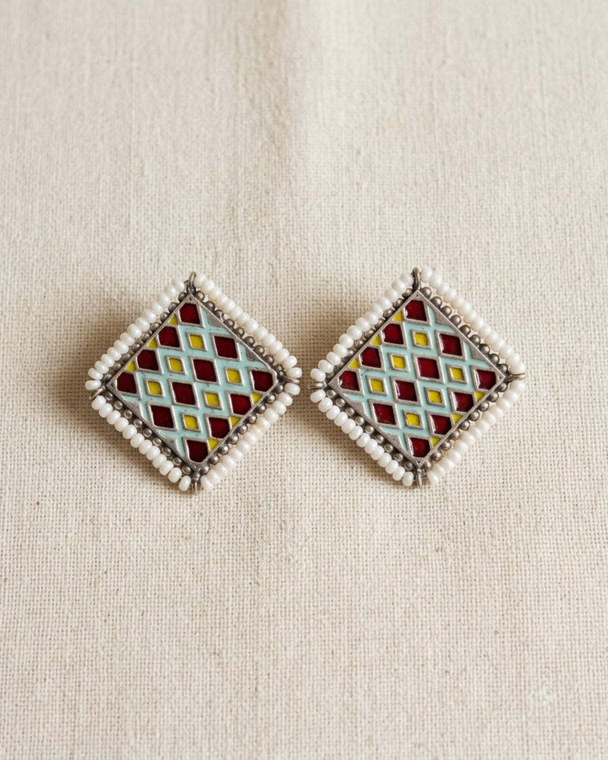 Kaidra Meenakari Diamond Pearl Studs - Big