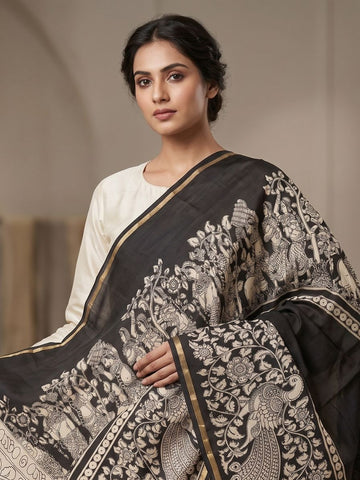 Kalamkari chennur silk gatha black dupatta