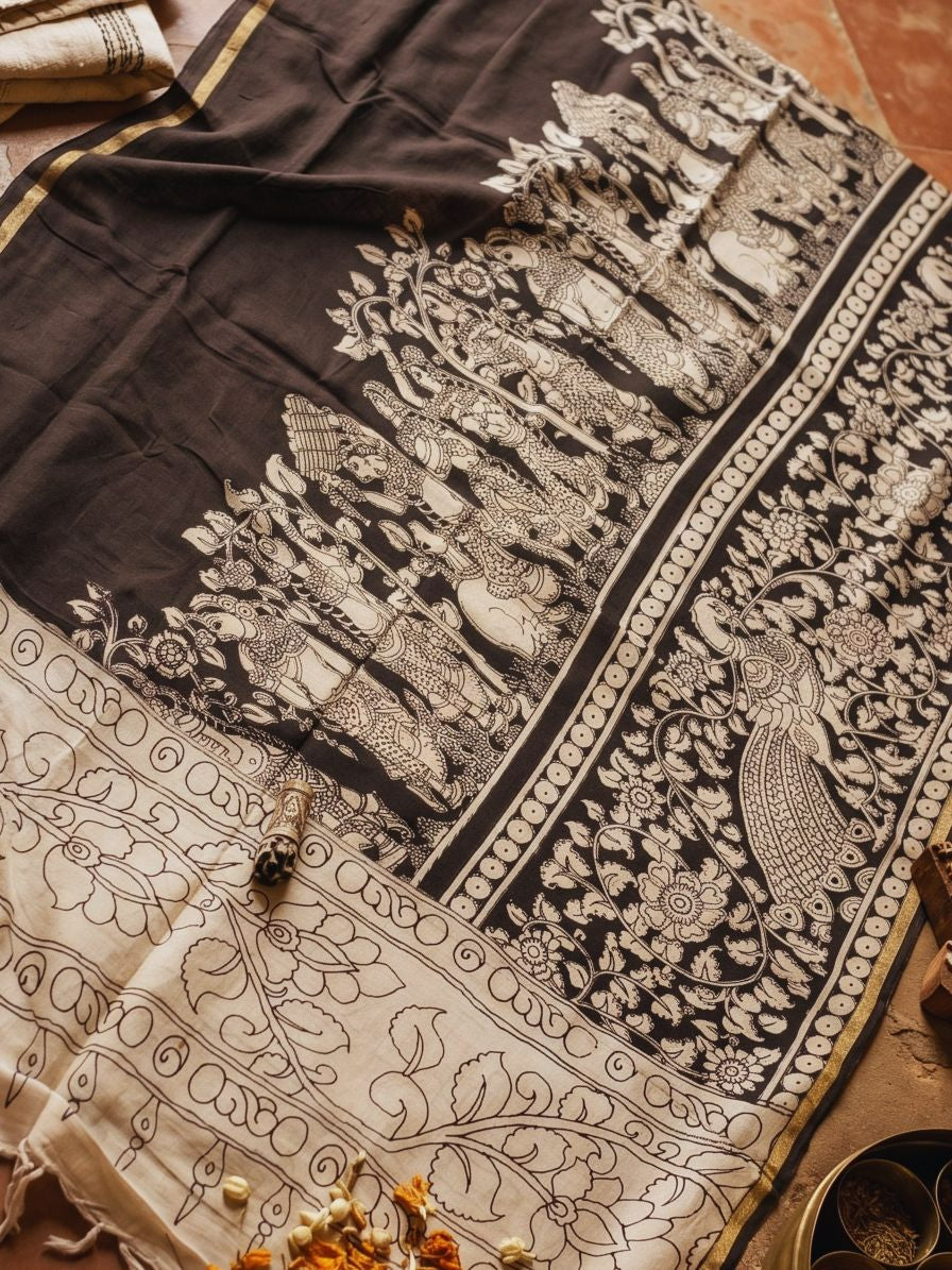 Kalamkari chennur silk gatha black dupatta