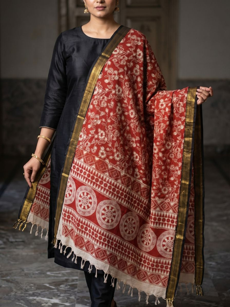 Kalamkari chennur silk gatha Red dupatta