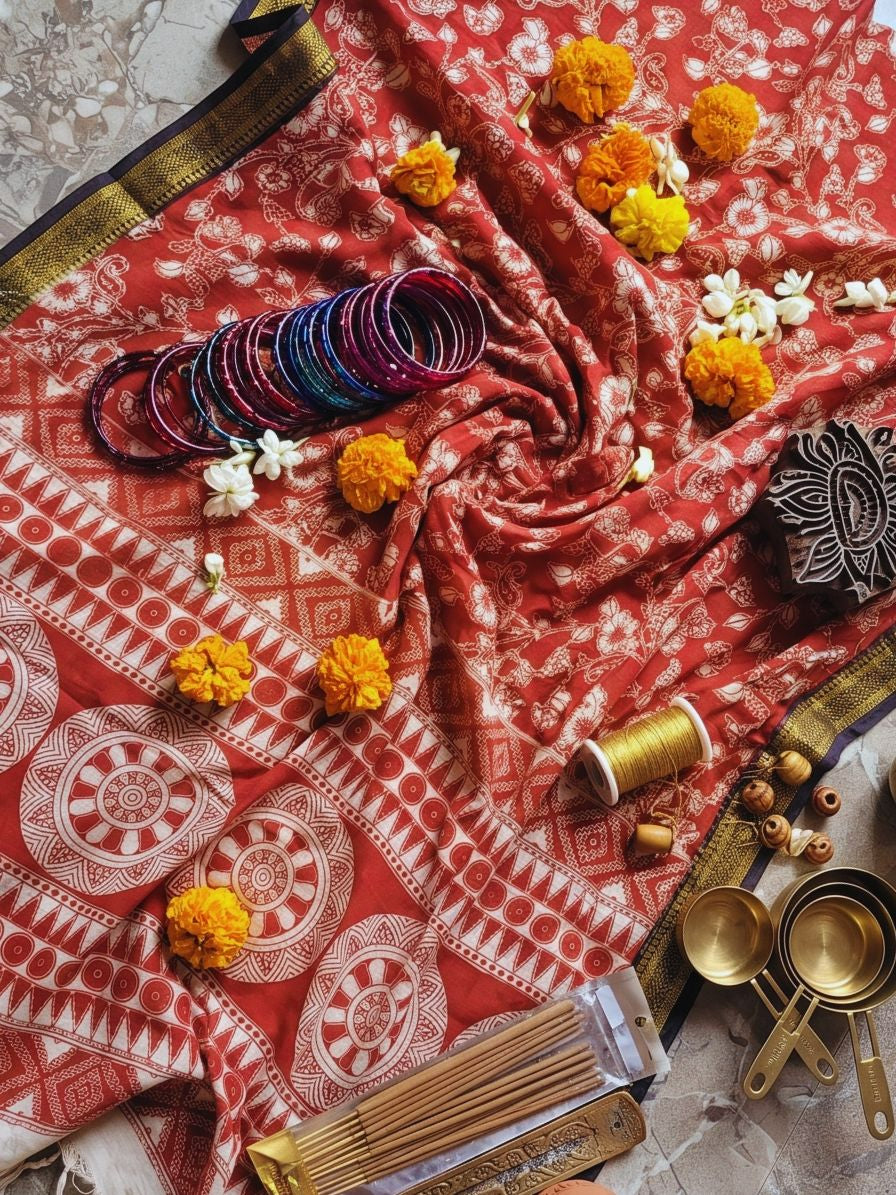 Kalamkari chennur silk gatha Red dupatta