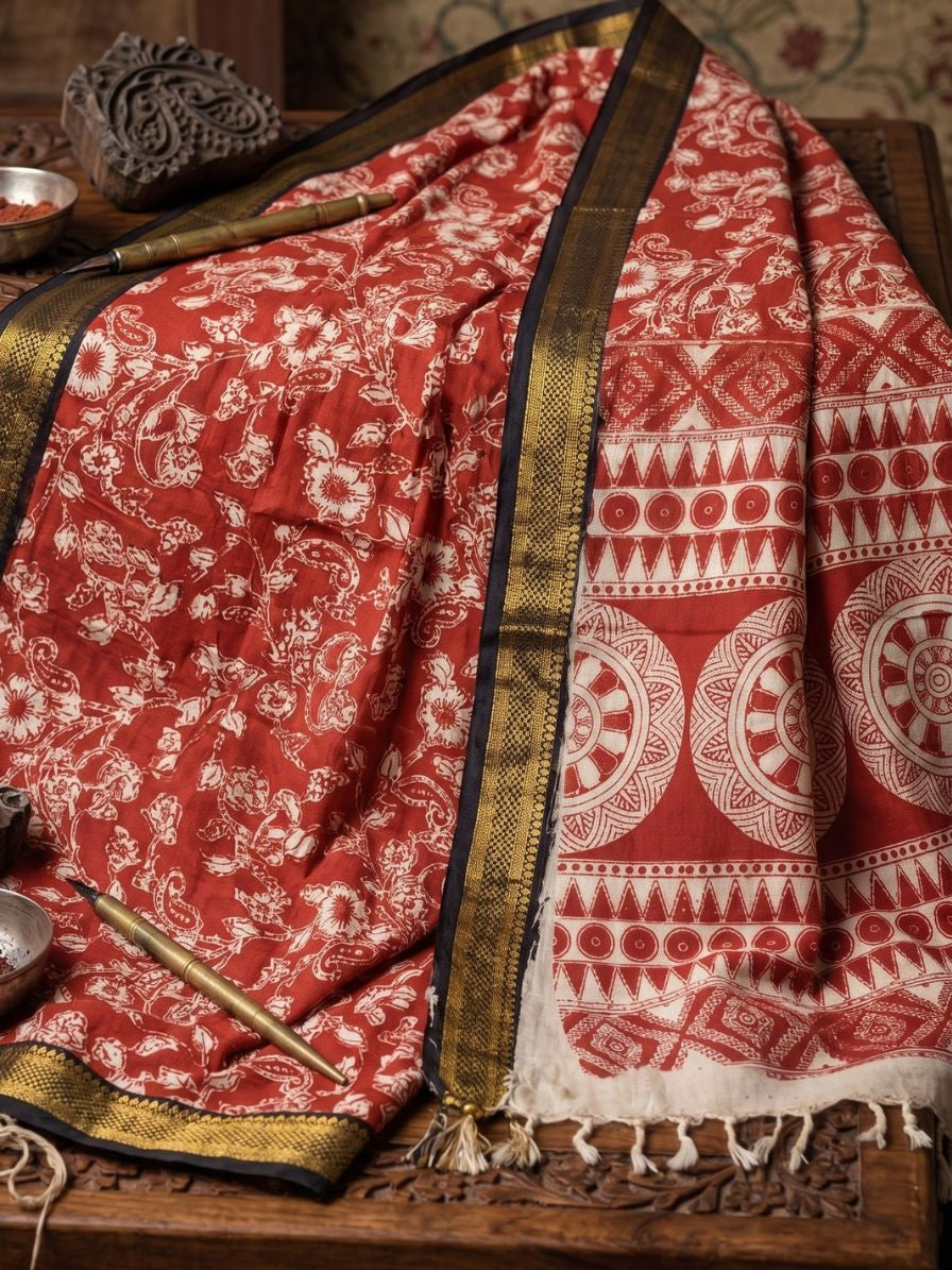 Kalamkari chennur silk gatha Red dupatta