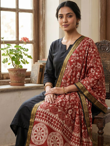 Kalamkari chennur silk gatha Red dupatta
