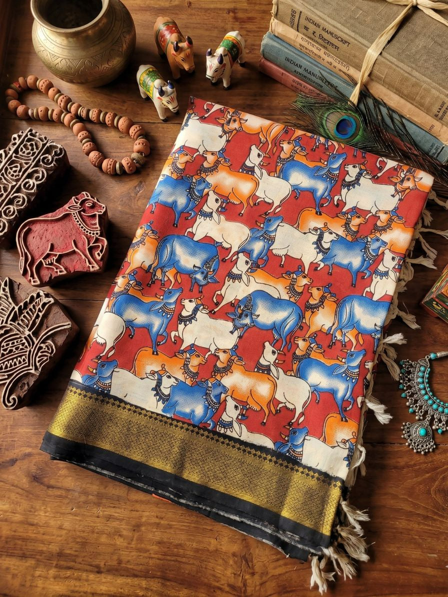 Kalamkari chennur silk cow print dupatta