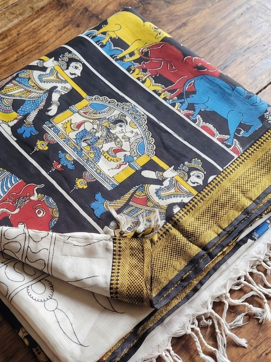 Kalamkari Chennur Silk Dupatta - Katha Red