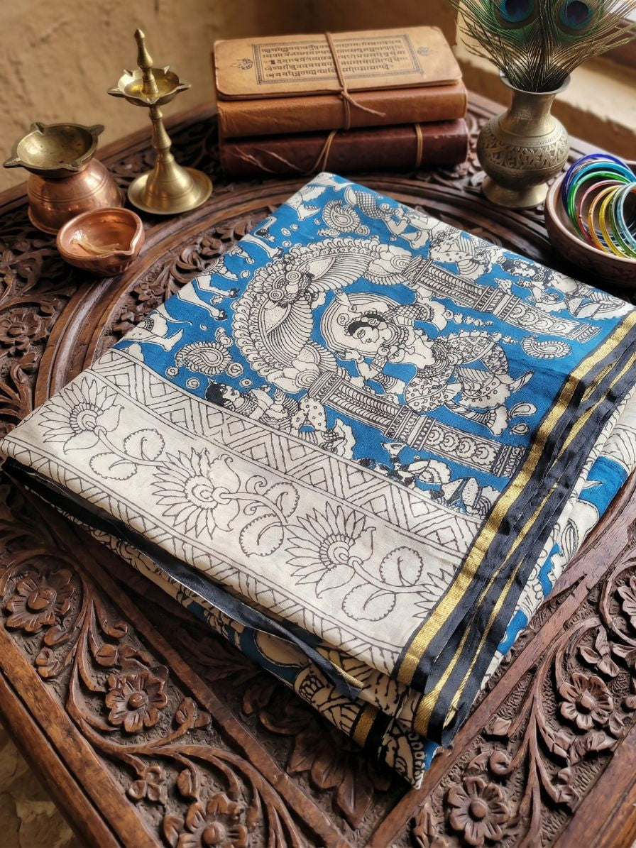 Kalamkari chennur silk gatha blue dupatta