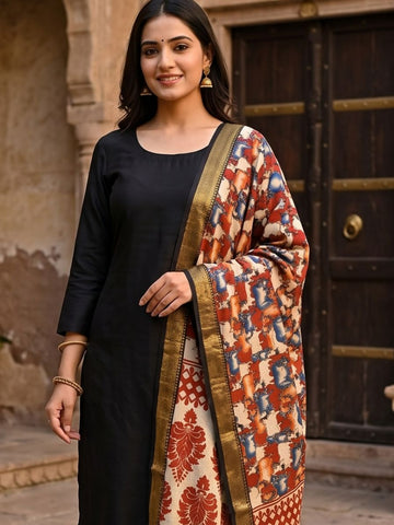 Kalamkari chennur silk cow print dupatta