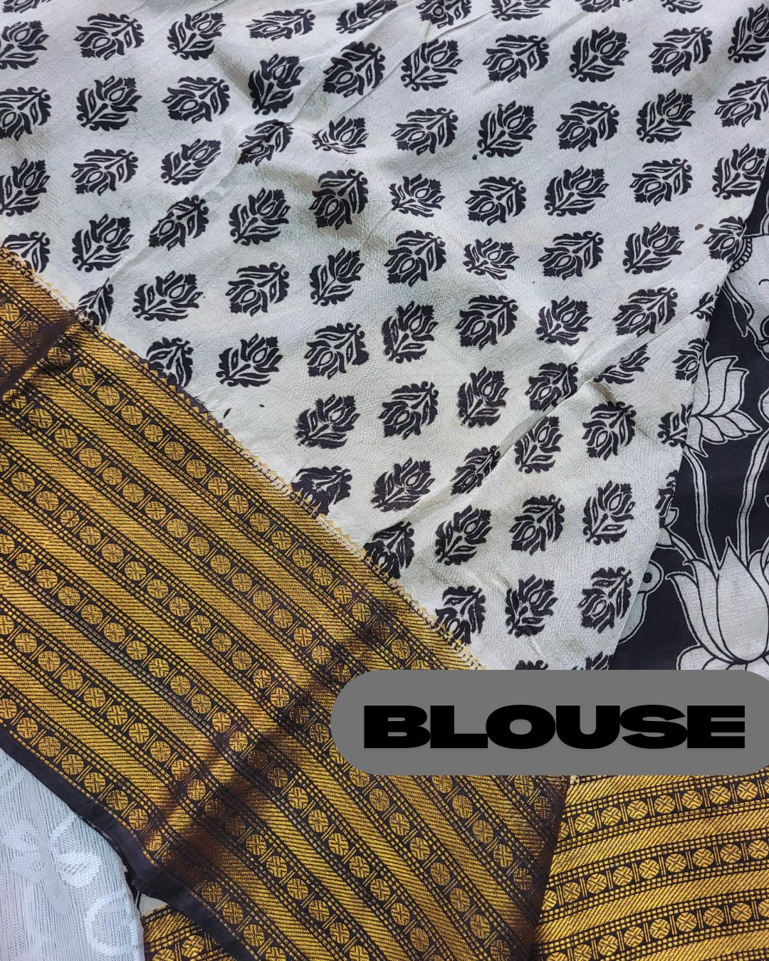 Kalamkari Chennur silk 7 Inch Kanchi border saree - Black Pichwai