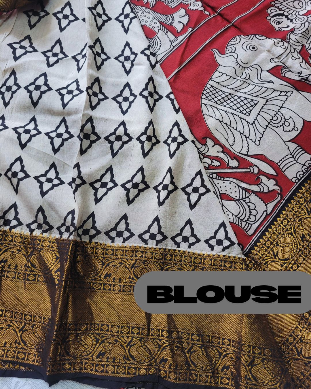 Kalamkari Chennur silk 7 Inch Kanchi border saree - Red Gatha