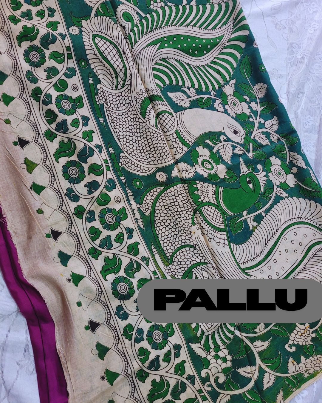 Kalamkari Double Dyed Pure MulMul Cotton Saree with 9-Inch Printed Border