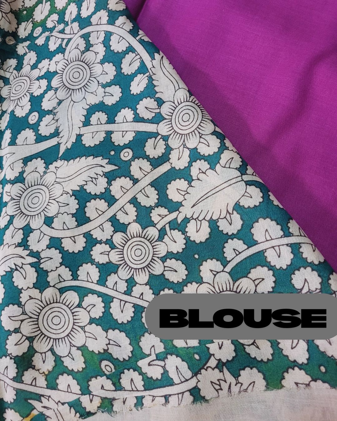 Kalamkari Double Dyed Pure MulMul Cotton Saree with 9-Inch Printed Border