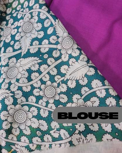 Kalamkari Double Dyed Pure MulMul Cotton Saree with 9-Inch Printed Border