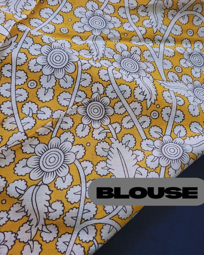 Kalamkari Double Dyed Pure MulMul Cotton Saree with 9-Inch Printed Border - Black Elephant Border