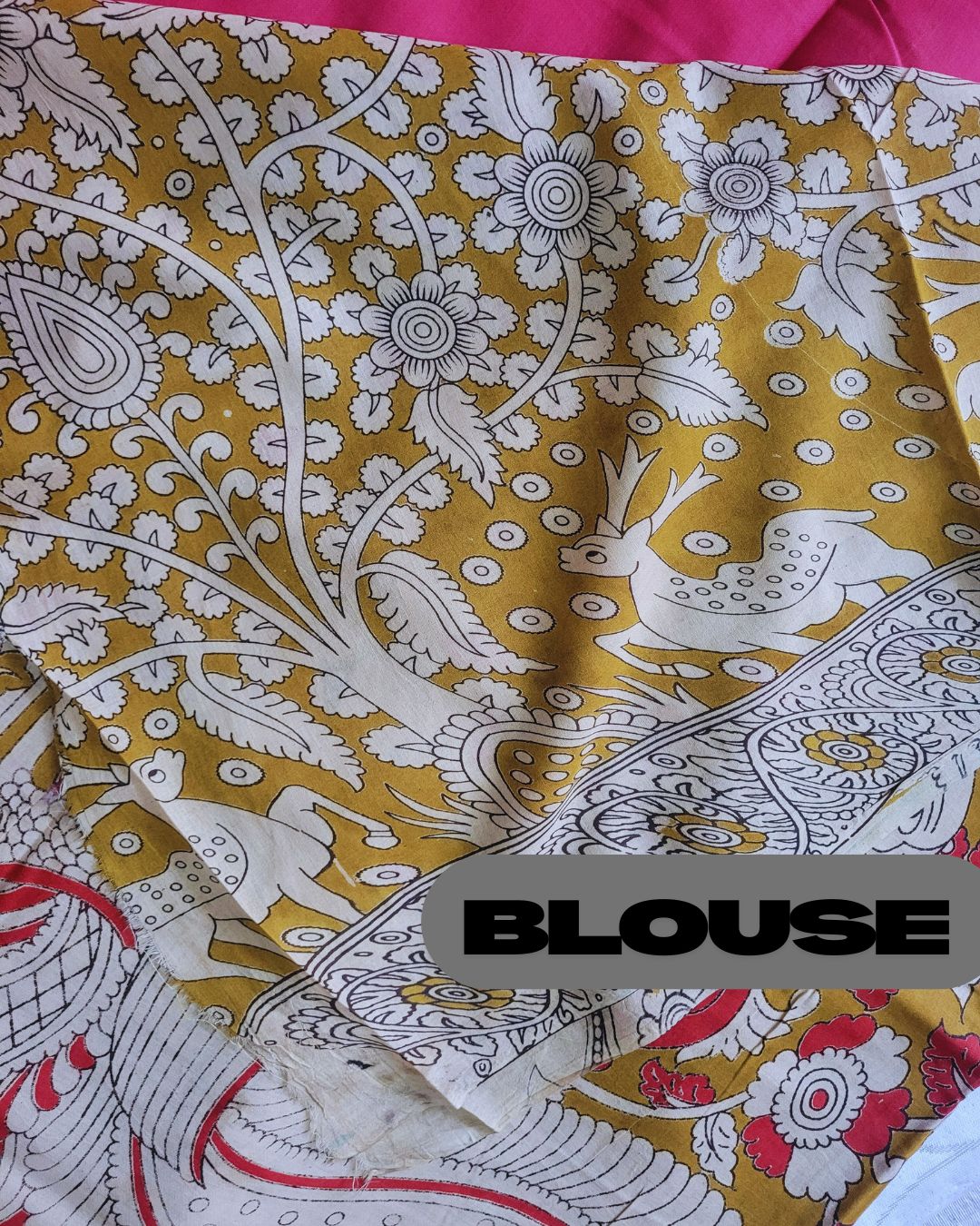 Kalamkari Double Dyed Pure MulMul Cotton Saree with 9-Inch Printed Border - Pink Elephant Border